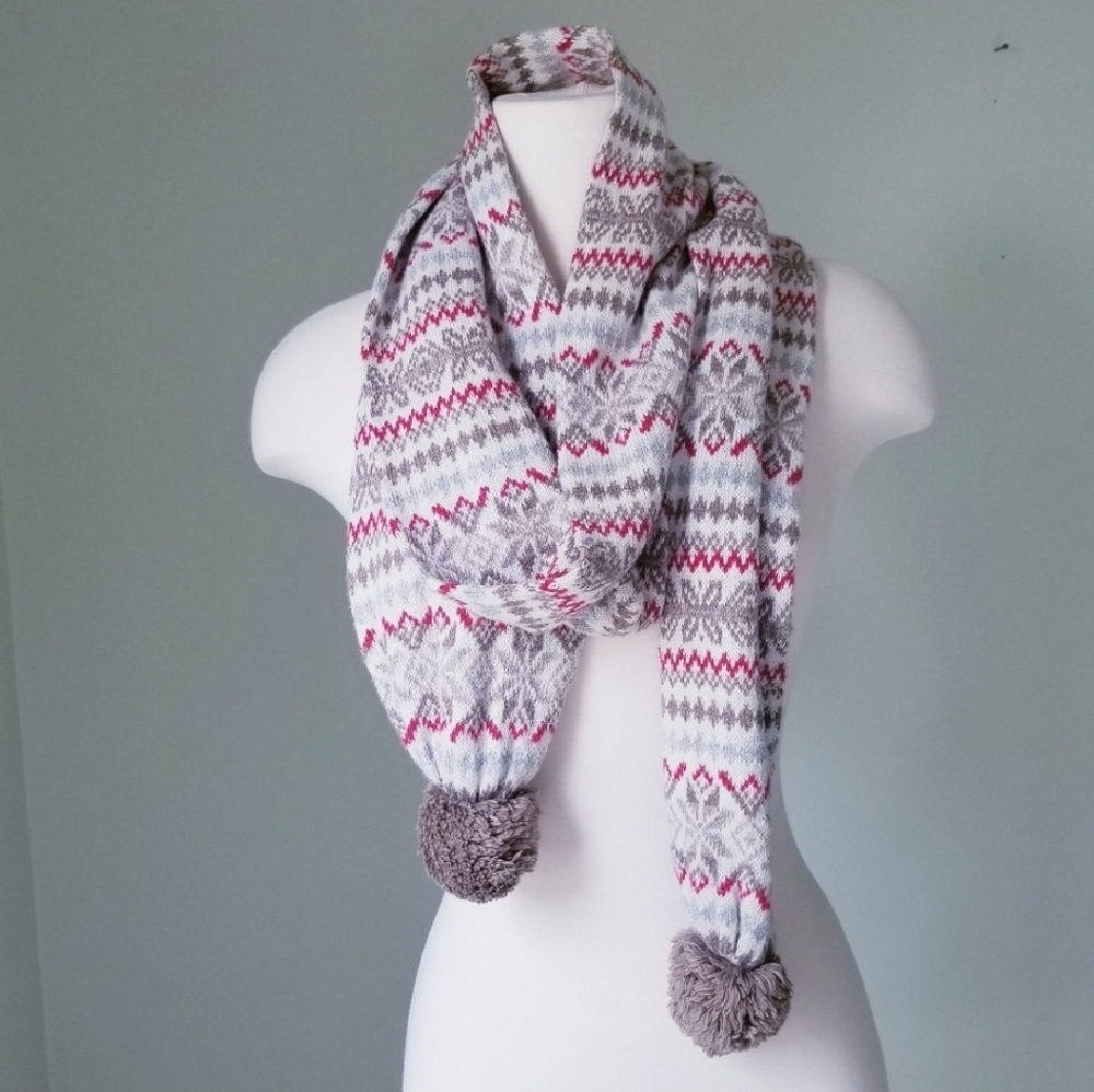 Aeropostale Cozy Holiday Pompom Knit Long Scarf